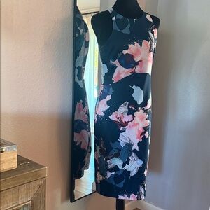Bar III Navy and Pink Floral Midi Dress